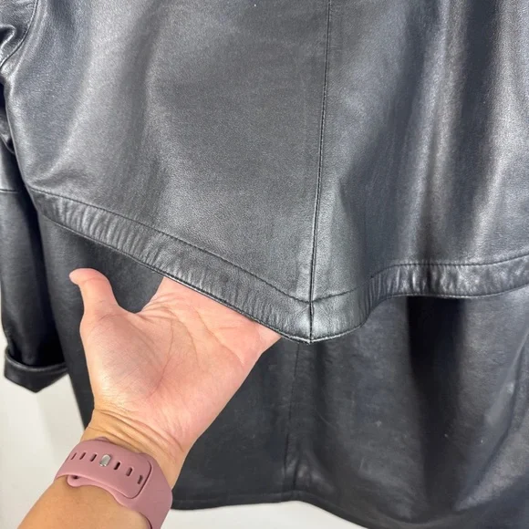 Bod & Christensen Black Leather Coat Size L Quilted Lined Hooded Jacket - Picture 11 of 16